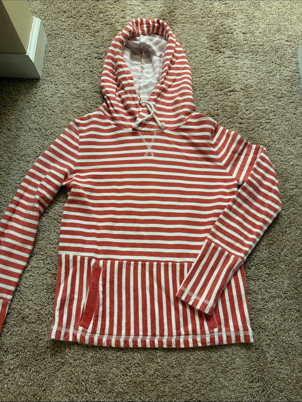 JCrew Striped Red and White Hooded Pullover